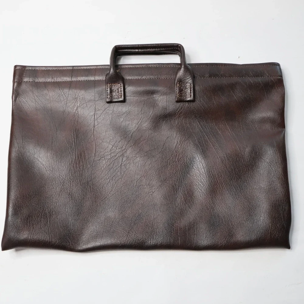 Vintage Brown Faux Leather Document Portfolio Briefcase Bag Metal‎ Hinge Handles